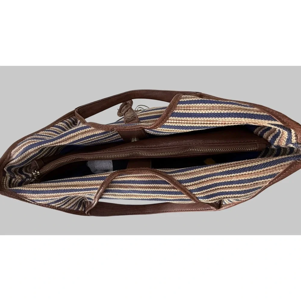 Steven by Steve Madden Striped Woven Large Hobo Tote Brown NWOT